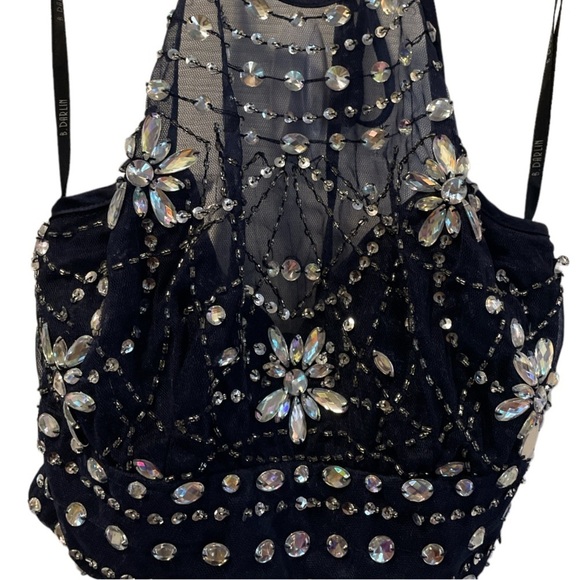 B. Darlin Crystal Navy Blue Bandeau Halter Top. Size 3/4 - Picture 2 of 7